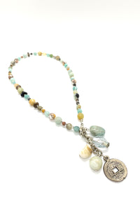 Medium long necklace with a combinations of mineral beads & charms