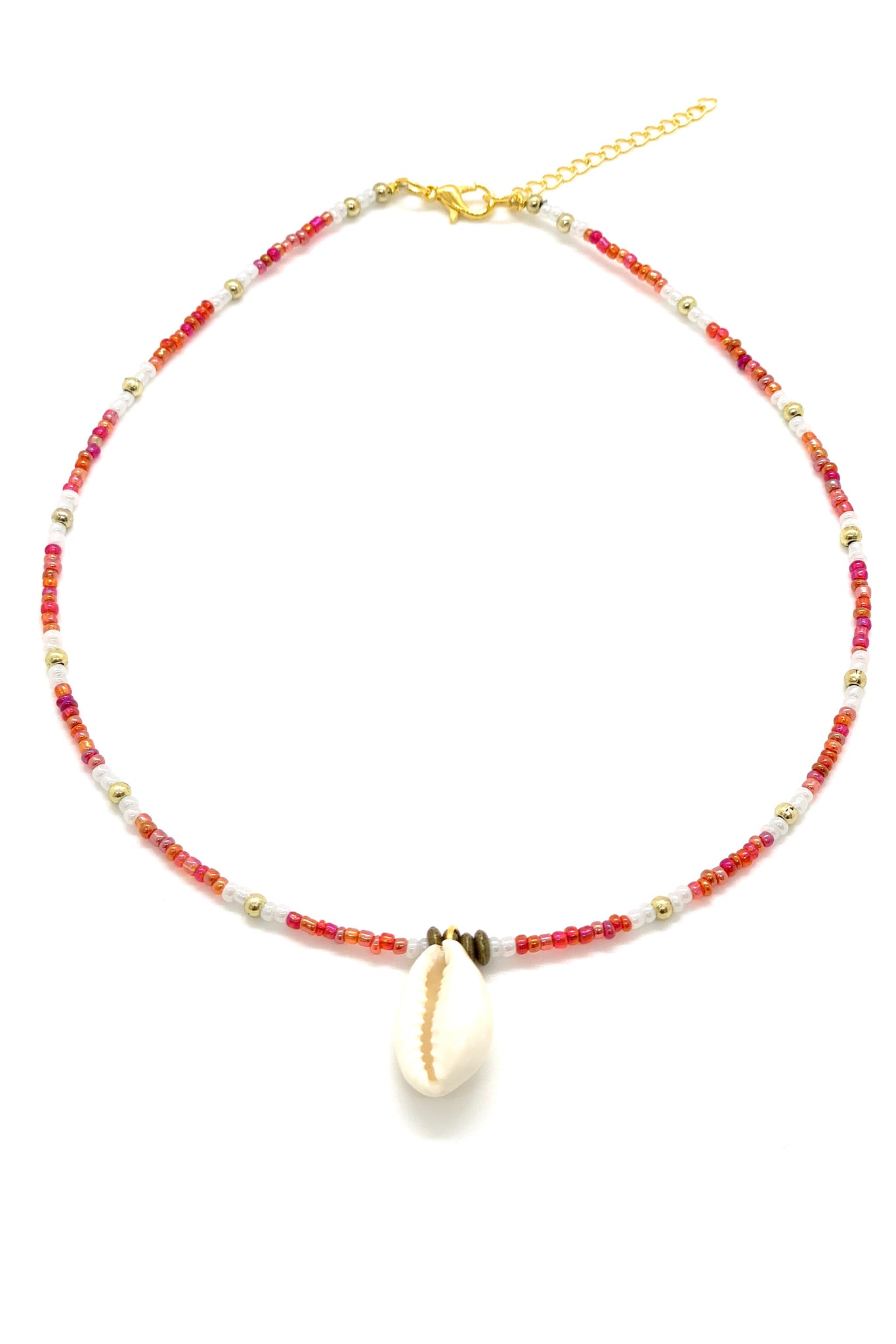 Short necklace multi-red with natural shell