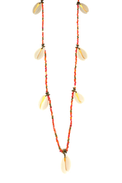 Long necklace with natural shells Red