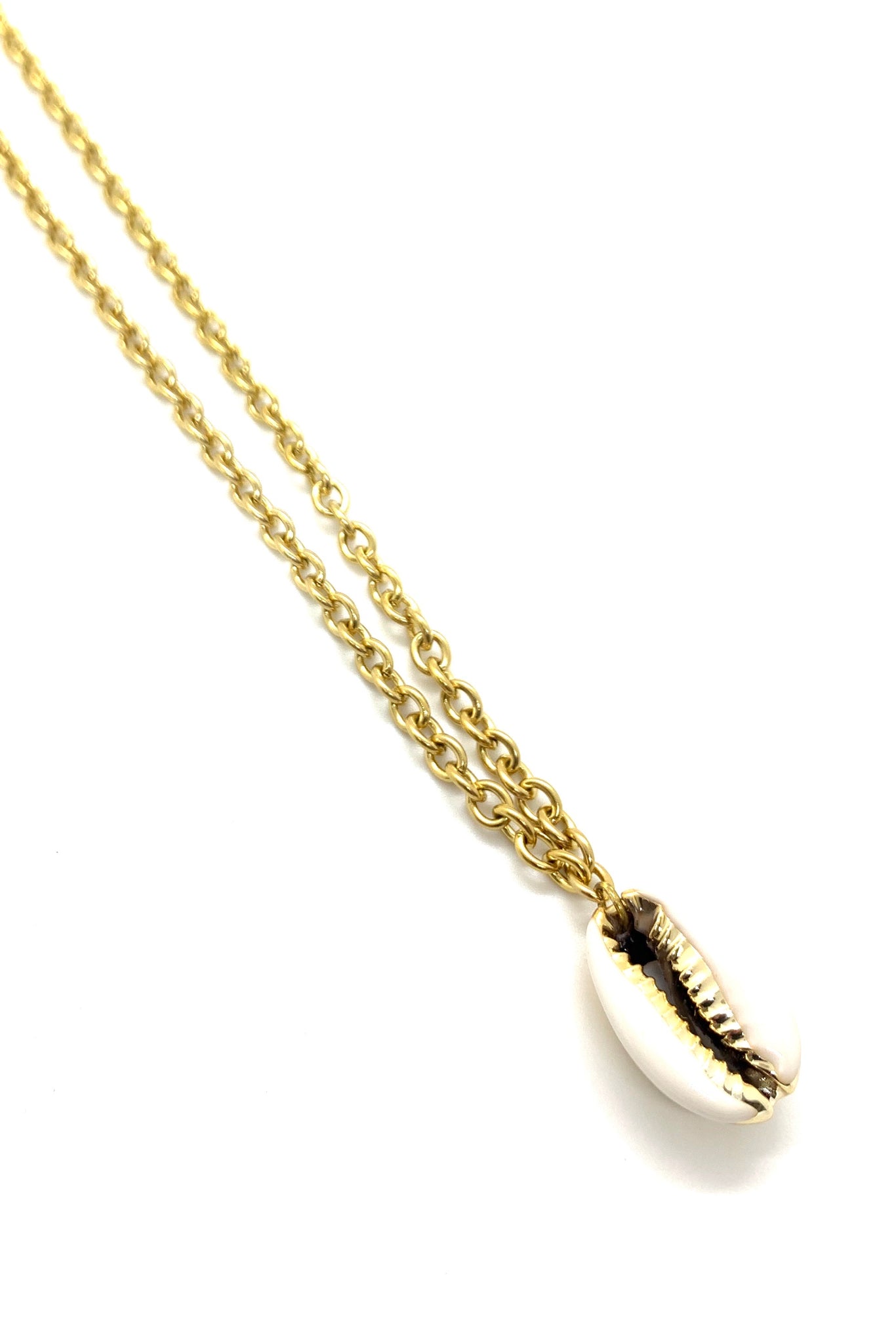 Medium long necklace white/gold shell