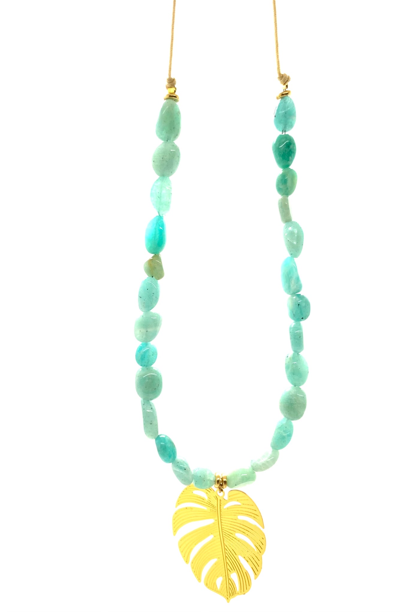 Short necklace Turquoise & Leave