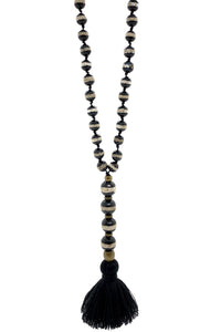 Long necklace with mineral beads & tassel