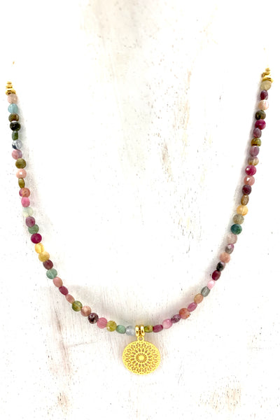 Colourful necklace with mandala charm